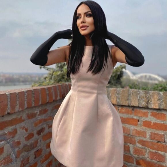 ZARA PINK BEIGE VOLUMINOUS SHORT DRESS - Picture 3 of 16